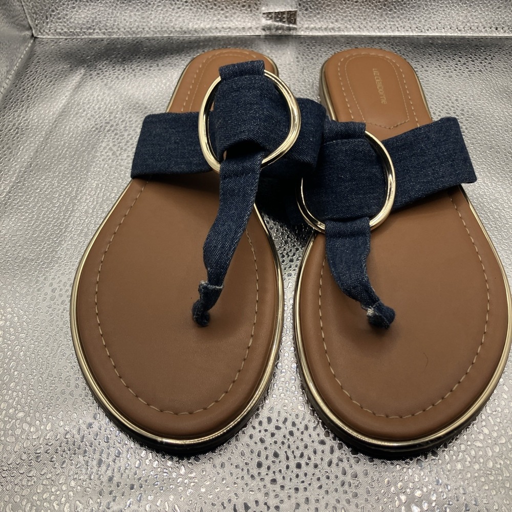 Liz Claiborne Casual Denim Ring Detail Thong Sandals Summer Flat Beach Slide 11